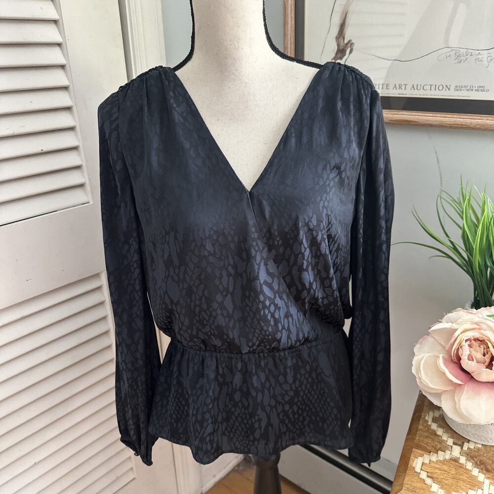 Banana Republic Blouse Medium Blue Snakeskin Peplum Minimalist Indie Sleaze